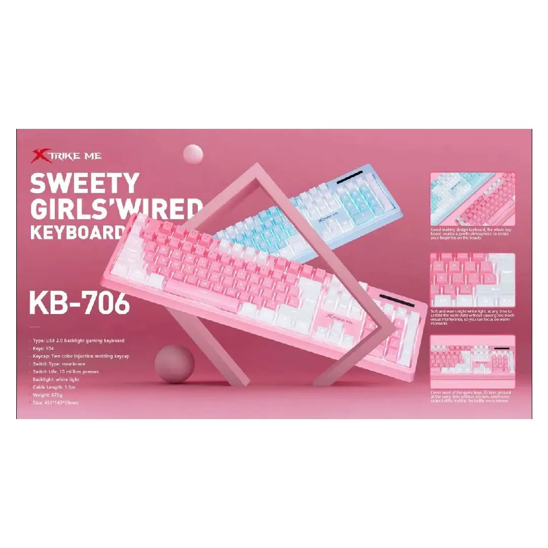TECLADO USB ROSADO_BLANCO GAMING XTRIKE ME KB706SP - Imagen 2